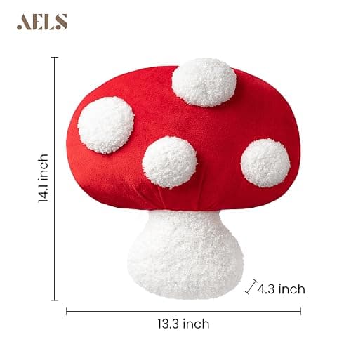 AELS Mushroom Pillow, Cute Polka Dot Plush Decorative Throw Pillow for Couch, Sofa, Bedroom, Nursery, Home Decor for Mushroom Lovers, Red thumbnail 3