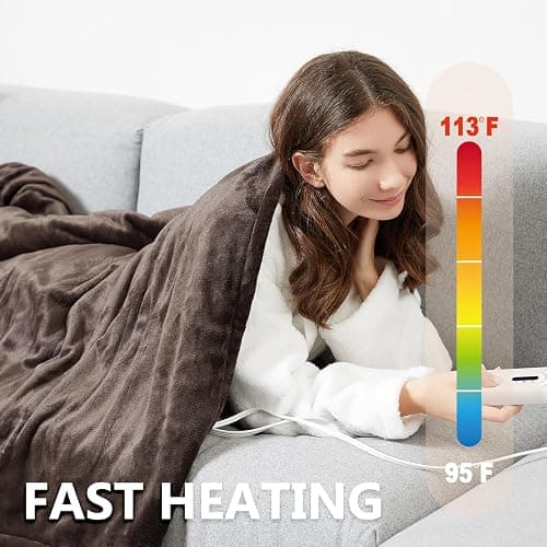 Tefici Electric Heated Blanket Throw, Super Cozy Soft 2-Layer Flannel 50" x 60" Heated Throw with 3 Heating Levels & 4 Hours Auto Off, Machine Washable, ETL&FCC Certified, Home Office Use,Brown thumbnail 6