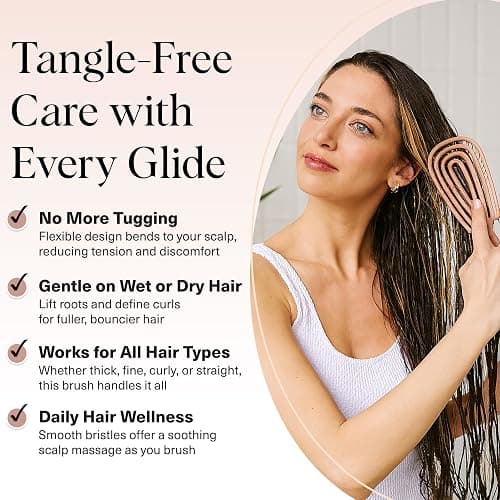 Kitsch Flexi Flow Detangler Brush, Hair Brushes For Women - Terracotta | Brush Detangler for Women, Men & Kids, Curly Hair Brush w/ Bendable Frame, Bounce Curl Defining Brush for Wet or Dry Strands thumbnail 2