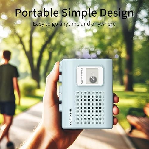 Portable Cassette Player Tape Recorder with Built-in Speaker,Microphone,Headphone Jack-, 4.57 x 3.54 x 1.38inch (Blue) thumbnail 4