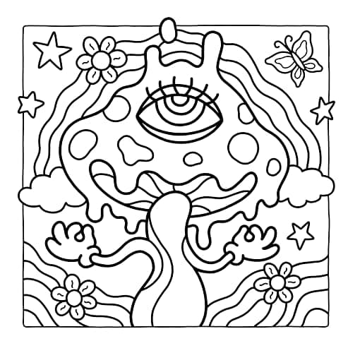 Trippy & Groovy: Psychedelic Coloring Book for Adults Featuring Mushrooms, Aliens, Magic Worlds and Illusions for Relaxation thumbnail 7