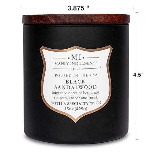 Manly Indulgence Black Sandalwood Scented Candle for Men 15 oz – Bergamot, Tobacco, Amber & Musk - Wood Wick - Up to 60 Hours Burn - Soy Blend Wax, USA Poured – Signature Collection thumbnail 3