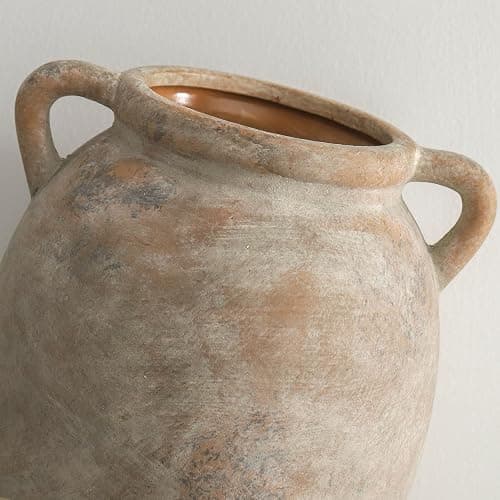 Dobbyby Ceramic Flower Vase 7.6 inch Farmhouse Rustic Vase Decorative Pottery Terracotta Vases for Home Decor Table Mantle Fireplace Living Room Bathroom Wedding Centerpiece (Whitewashed) thumbnail 3