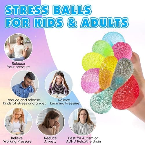 16 Pack Slow Rising Squishy Stress Balls，Textured Memory Soft Stress Ball | Squish Squeeze Toys for Adults Ball, Gumdrop Squishy Toys Bulk for Party Favors Gifts, Desk Toy and Prize thumbnail 5