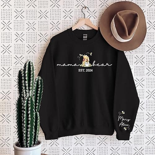 Personalized Mama Sweatshirt with Kid Name on Sleeve Custom Mama Bear Sweatshirt for Women Mothes Days Gifts for Mom for Mom Birthday thumbnail 3
