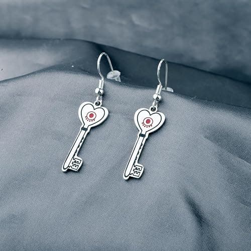 LQRI Anime Character Gifts Demon Cartoon Characters Inspired Heart-Shaped Wings Key Earrings Anime Series Merchandise thumbnail 5