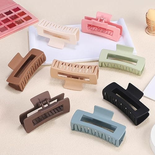 4.1 Inch Large Hair Claw Clips 8 Pcs Rectangle Big Clips for Thick Hair Nonslip Acrylic Banana Jaw Accessories for Women and Girls (Brown Colorful) thumbnail 5