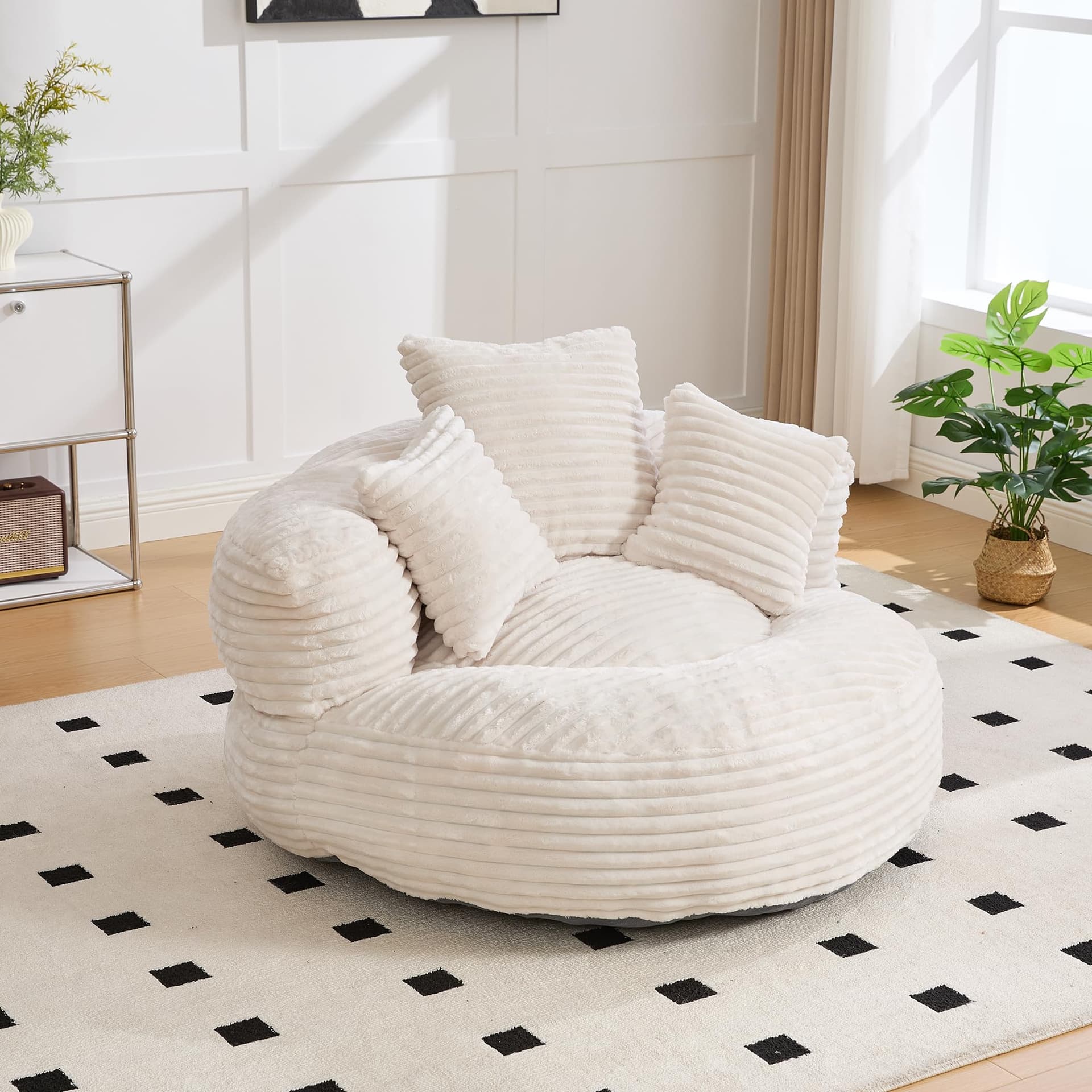 Soweiz Sofa Durable Comfort Lounger High Back Bean Bag Chair Sofa with Three Cushions for Adults and Kids, Single Gaming Couch Chair for Bedroom, Office (Corduroy Fabric Beige) thumbnail 3