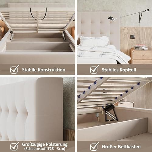 MOTIVENA Deli Bett 120x200 Weiß Kunstleder, mit Stauraum, mit Kopfteil, mit Lattenrost, mit Füßen, ohne Matratze, Polsterbett 120x200 mit Bettkasten Weiß thumbnail 5
