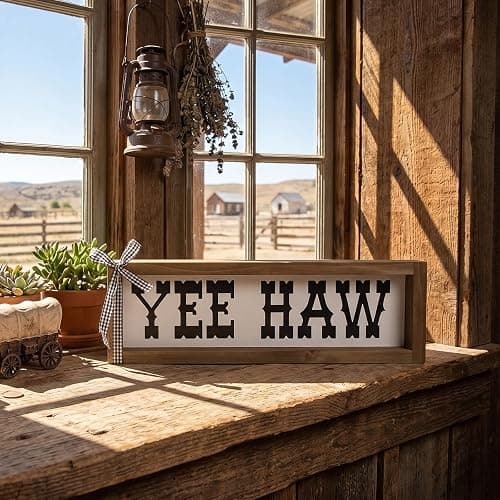flangairy Western Wall Decor, Wooden Yee Haw Sign, CowBoy Theme Room Southwestern Bathroom kitchen Bedroom Nursery Table Shelf Office Desk Rustic Farmhouse Home Decoration thumbnail 4