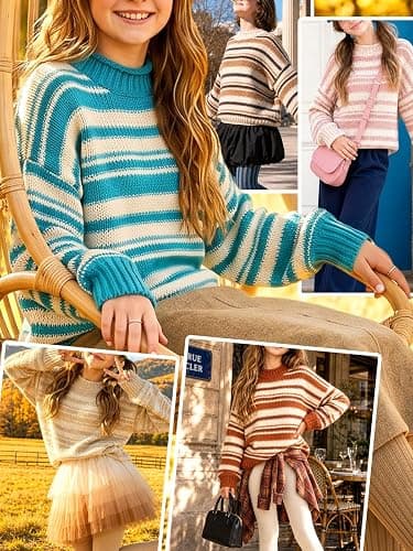 Seiciviy Girls Striped Sweaters Crewneck Fashion Kids Knit Long Sleeve Casual 2026 Trendy Fall Winter Pullover Outfits thumbnail 4