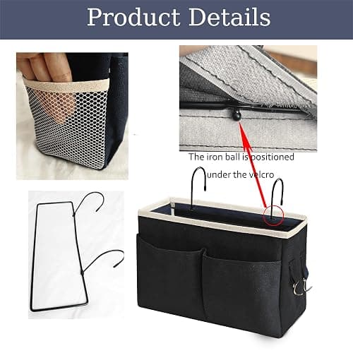 Someteth Bedside Caddy Bedside Hanging Storage Basket Multi-Function Organizer Caddy for Bunk and Hospital Beds Dorm Rooms Bed Rails, Can be Placed Glasses Books Mobile Phones（Black） thumbnail 3