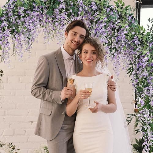 3Pcs 7.2Ft/Piece Artificial Flowers Wisteria Garland Artificial Wisteria Vine Hanging Flower Greenery Garland for Home Garden Outdoor Wedding Arch Floral Decor (Purple) thumbnail 2