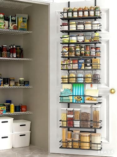 Moforoco 9-Tier Over The Door Pantry Organizer, Pantry Organization and Storage, Black Hanging Basket Wall Spice Rack Seasoning Shelves, Home & Kitchen Bedroom Bathroom House Essentials thumbnail 7