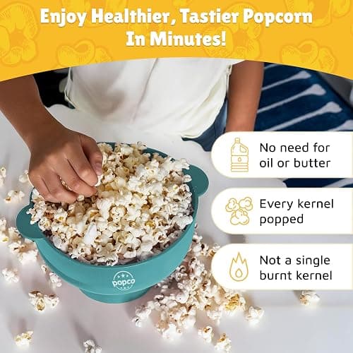 POPCO Silicone Microwave Popcorn Popper with Handles, Silicone Popcorn Maker, Collapsible Bowls, Dishwasher Safe - 15 Colors Available (AQUA) thumbnail 3