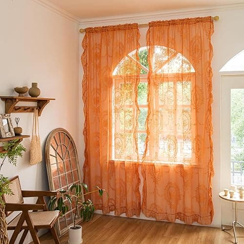 LIVING ROOM: Orange Sheer Lace Curtains thumbnail 7