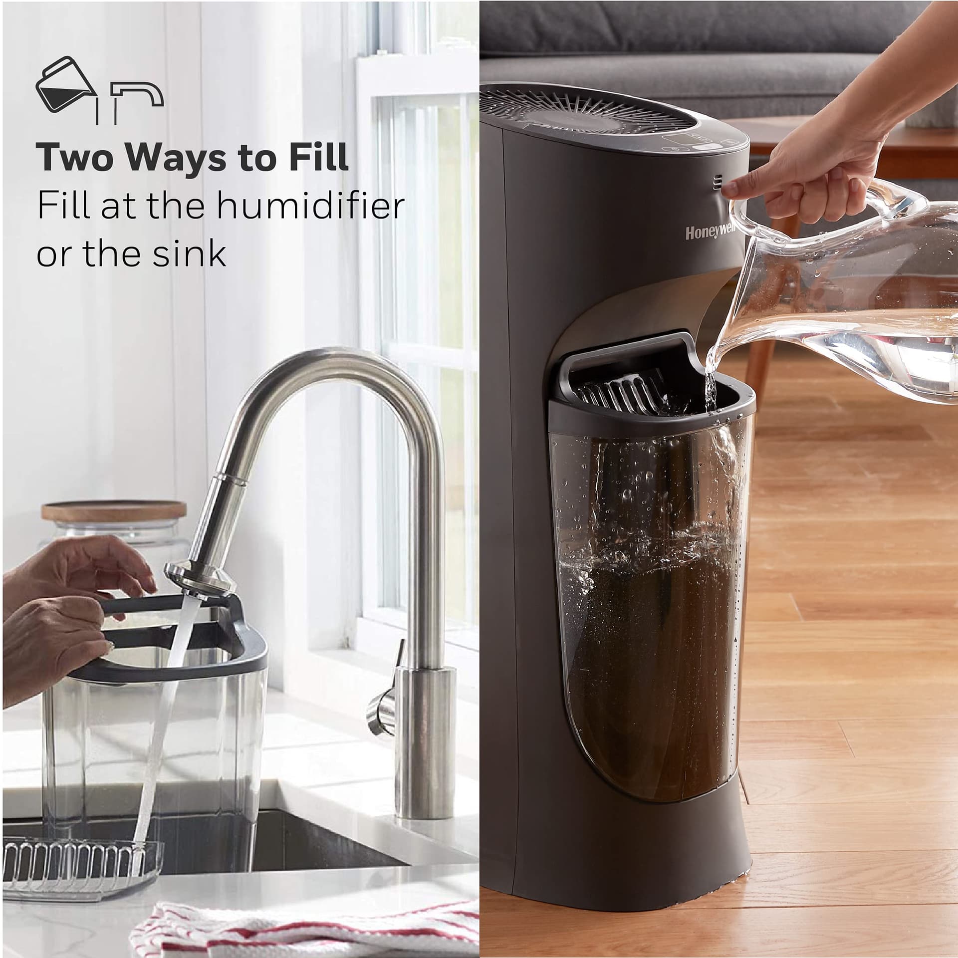 Honeywell Umidificador de torre de preenchimento superior, umidistador digital, preto - umidificador de névoa fresca para quarto, casa ou escritório com design de torre de economia de espaço thumbnail 3
