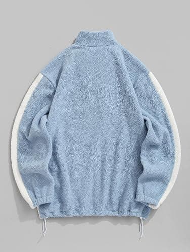 ZAFUL Men's Long Sleeve Zip Up Coat Faux Fur Ethnic Color Block Pullover Tops Pocket Drawstring Hem Oversized Outwear Jacket thumbnail 5