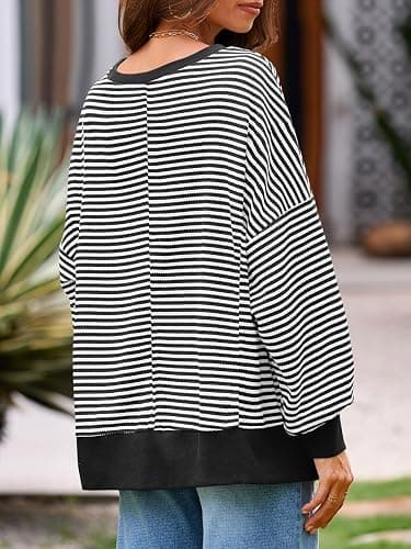 Fisoew Women's Fall Oversized Sweatshirt Casual Waffle Knit Long Sleeve Crewneck Split Pullover Tunic Tops thumbnail 5