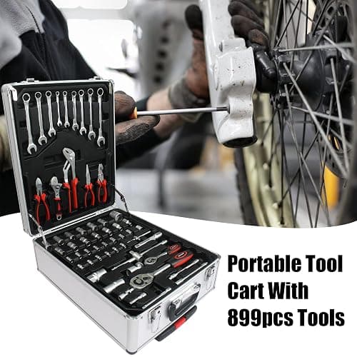 RYH 899pcs All-in-One Professional Tool Set & Rolling Tool Box Set - 4 Drawer Organizer Storage Case - Complete Home, Auto, Mechanic Tool Kit for DIY, Homeowner, Handyman Tool Set (899pcs+Silver) thumbnail 4