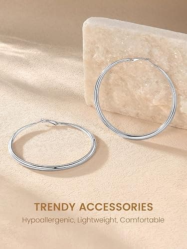 KeyStyle Chunky Hoop Earrings for Women, Large Silver Stainless Steel Hoops Earring Lightweight Loops, 14K Gold Thick Hypoallergenic Circle Ear Comfort Hoop Jewelry(40/60/80mm) thumbnail 5
