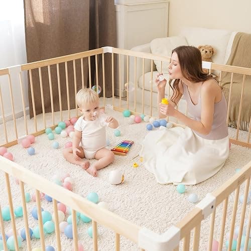 GGF Wooden Baby Playpen -63 * 47 * 24 in, Large Wood Gate Playpen for Babies and Toddlers, Baby Fence Play Yard with Door for Kids Activity Center thumbnail 4