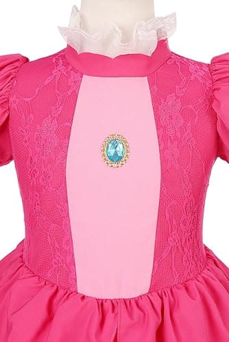 HORTYZON Girls Princess Dress Peach Costume Super Bros Kids LED Light Up Princess Dress for Deluxe Halloween Party Dress Up - 3-4 Years thumbnail 5