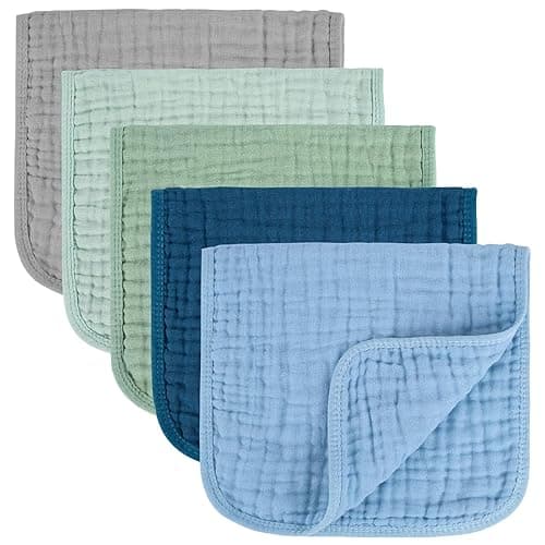 MIGIOL Baby Burp Cloth 100% Cotton Newborn Cotton Muslin Burp Cloth 10x20 inches (Blue & Green 5 Pieces) - Blue & Green 5 Pieces
