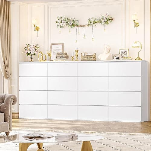 FINETONES 8 Drawer Dresser for Bedroom, White Dresser Double Chest of Drawers, Modern Wood Dressers with Deep Drawers for Living Room,White thumbnail 4
