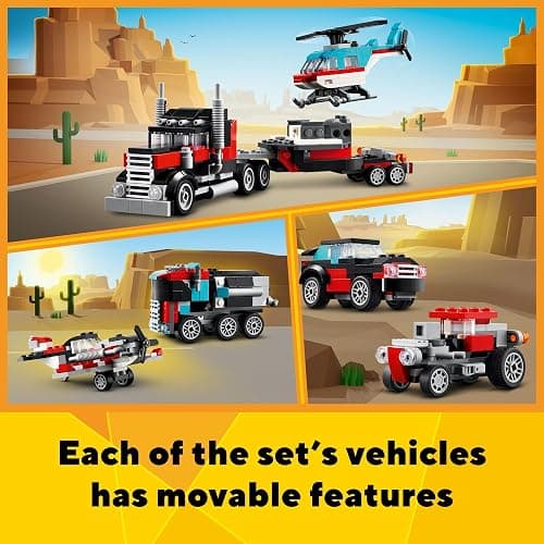 LEGO Creator 3 in 1 Flatbed Truck with Helicopter Toy, Transforms from Flatbed Truck Toy to Propeller Plane to Hot Rod and SUV Car Toys, Gift Idea for Boys and Girls Ages 7 Years Old and Up, 31146 thumbnail 4