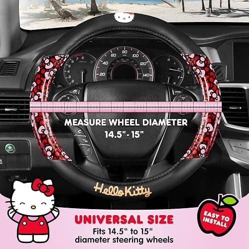 Hello Kitty Steering Wheel Cover, Official Sanrio Car Steering Wheel Cover with Universal Size 14.5-15.5, Cute Black for Women, Hello Kitty Car Accessories (Hello Kitty Bows) thumbnail 5