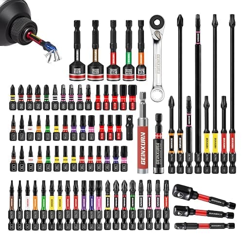 Geinxurn 82Pieces Impact Screwdriver Bits Set, Magnetic S2 Steel Phillips/Square/Torx/Hex Insert Power Bits Tips with Impact Bit Holder and Impact Nut Driver and Mini Wrench - Image 1