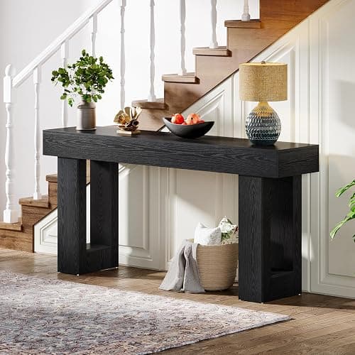 Tribesigns 63-Inch Long Console Table, Wooden Rectangular Sofa Table Behind The Couch, Farmhouse Entryway Table for Entrance, Hallway, Living Room (Black) - Black thumbnail 4