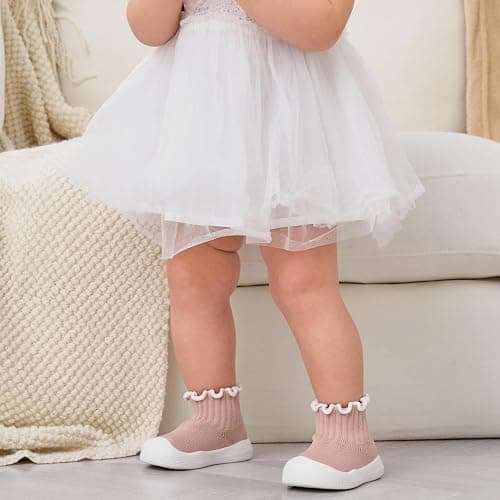 EUFANCE Baby Girl Sock Shoes Toddler Ruffle Walking Shoes Infant Non-Slip Slippers Soft Rubber Sole Sneakers Lightweight Breathable Barefoot Shoes thumbnail 2
