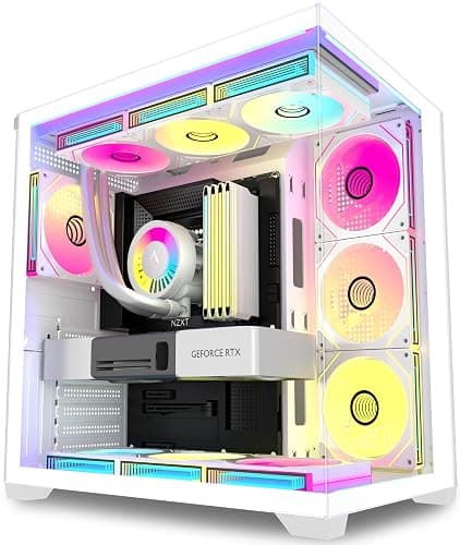 KEDIERS PC CASE 7 ARGB Fans Pre-Installed, Mid Tower ATX PC Case with Panoramic Tempered Glass, Gaming Computer Case,360MM RAD Support,White,K4 - Image 1