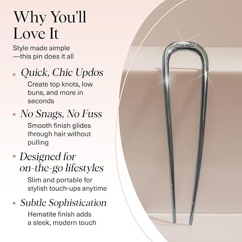 Kitsch French Hair Pins for Women – Elegant & Durable Metal French Pin for Updos, Chignon, Buns & Twist Hairstyles | Secure Hold All Day, Comfortable Fit | Ideal Gifts for Women- Hematite, 1pc thumbnail 3