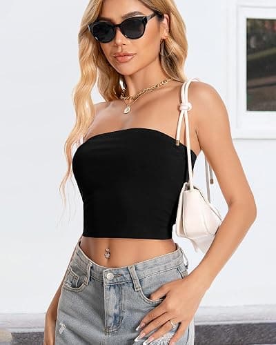 Tube Top for Women Strapless Slim Fit Crop Tops Y2K Going Out Bandeau Shirts Summer Outfits 2026 thumbnail 6