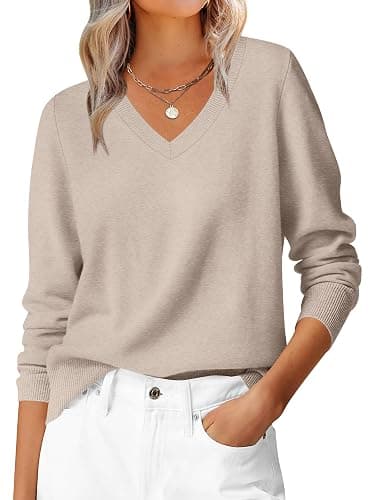 ANRABESS Womens Long Sleeve V Neck Sweaters 2025 Fall Casual Classic Soft Loose Fit Basic Pullover Jumper Top - Image 1