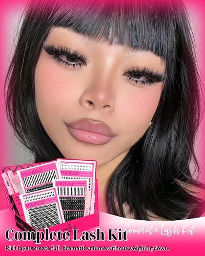 MilyBest Lash Clusters Kit 808Pcs Eyelash Clusters with Spikes and Bottom Lashes Clusters D Curl 4 Styles Lash Kit Fluffy DIY Individual Eyelashes Glue Wispy Cluster Eyelash Extensions Kit De Pestañas thumbnail 8