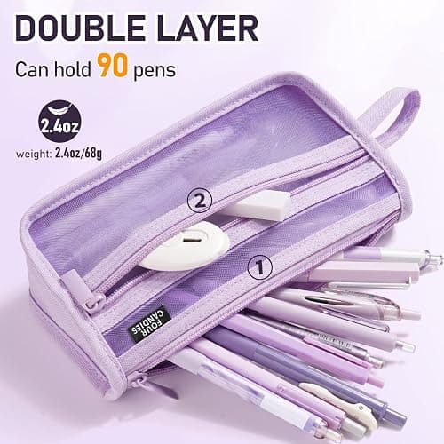 Four Candies Grid Mesh Pencil Case with Handle and Zipper, Clear Double-layer Pencil Pouch Marker Pouch, Travel Makeup Bag, Cute Transparent Stationary Organizer Pen Bag for Adult Office College | Smooth Zipper, Transparent Pencil Pouch, Cute Stationary, Makeup Bag, Travel Friendly, for Adult Office College thumbnail 5