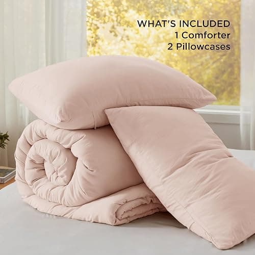 Bedsure King Size Comforter Set, Dusty Rose Soft Prewashed Bedding for All Seasons, 3 Pieces GentleSoft™ Warm Down Alternative Bed Set, 1 Lightweight Comforter (104"x90") and 2 Pillowcases (20"x36") - King - 09 - Dusty Rose thumbnail 6