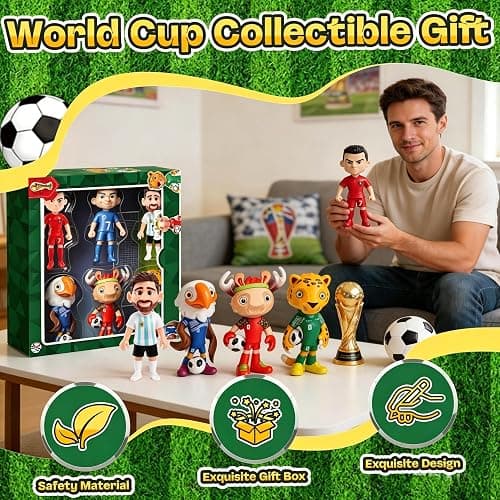 TCMOT 6PCS World Cup Mascot 2026 Star Player Figures Set, World Cup 2026 Merchandise, 3 Team Mascots + 3 Star Player Toys, Collectible Game Football Action Figures for Fans, Gift for Adults & Kids thumbnail 5
