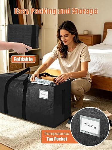 SWEET DOLPHIN 8 Pack 200LB Heavy-Duty Moving Bags with Wrap-Around Handles, Extra Large Storage Totes for Space Saving, Clothes Storage Bags, College Dorm Essentials, Black, 24 Gal thumbnail 4