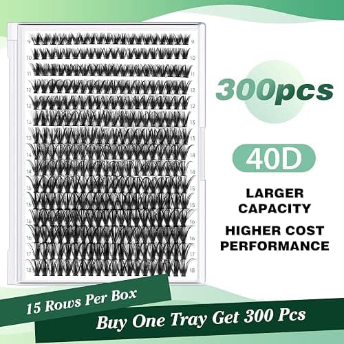 KEYYOU Lash Clusters 300pcs Individual Lashes 40D 0.07D Curl 9-18MIX DIY Eyelash Extension Large Tray Volume Soft&Natural Cluster Lashes(40D-0.07D,9-18MIX thumbnail 2