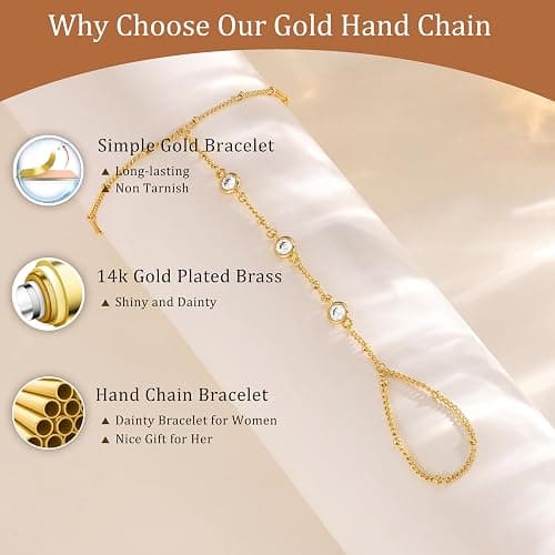 CHESKY 14K Gold Plated Hand Chain Bracelets for Women Stack Jewelry | Dainty Finger Ring Bracelet, Adjustable Hand Chains, Waterproof Beaded Gold Bracelets, Daily Body Jewelry Gift for Women thumbnail 5