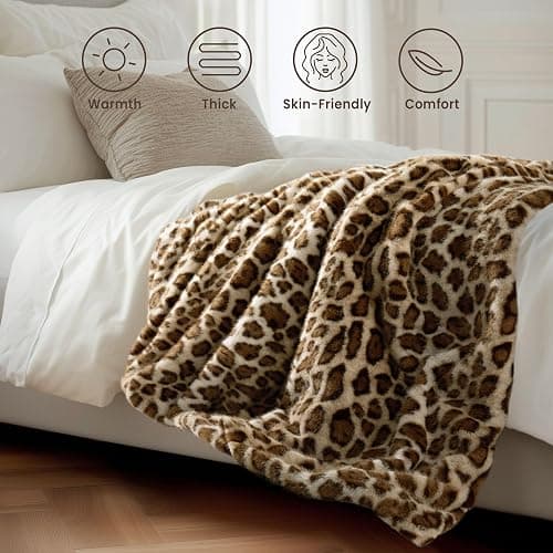 blunique Luxury Faux Fur Heated Blanket Electric Throw - Leopard Print Ultra Soft Thick Warm Heated Blanket, 6 Heating Levels & 12 Hours Auto-Off, ETL Certified, Washable, Luxurious Gifts, 50''x60'' thumbnail 6
