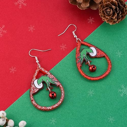 Christmas Earrings for Women Red Green Christmas Jingle Bell Earrings Glitter Teardrop Dangle Earrings Holiday New Year Christmas Jewelry Gift thumbnail 5