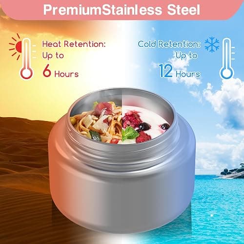 JoyYum Bento Box for Kids - Leak-Proof Bento Lunch Box with Insulated Thermos Food Jar - 4 Compartments, 1 Removable Divider, 1Spoon, 1 Fork - Dishwasher Safe, BPA-Free (Light pink) thumbnail 3