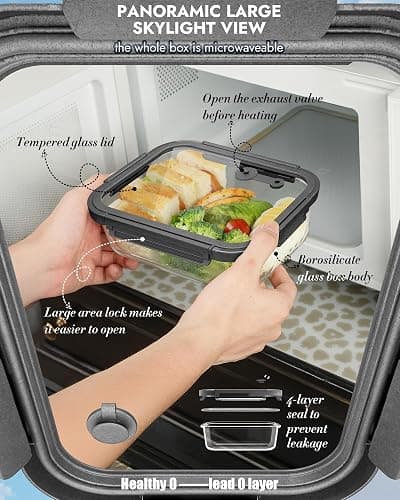 BOROHOUSE 12-Pack Glass Containers with Tempered Lids – Borosilicate, Oven-Safe(-4°F~950°F), Airtight, BPA-Free, Multi-Size for Meal Prep, Dishwasher Safe (Gray) thumbnail 5