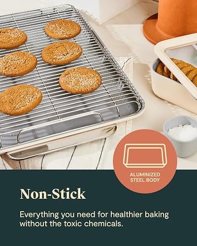 Caraway Nonstick Ceramic Bakeware Set (11 Pieces) - Baking Sheets, Assorted Baking Pans, Cooling Rack, & Storage - Aluminized Steel Body - Non Toxic, PTFE & PFOA Free - White thumbnail 5